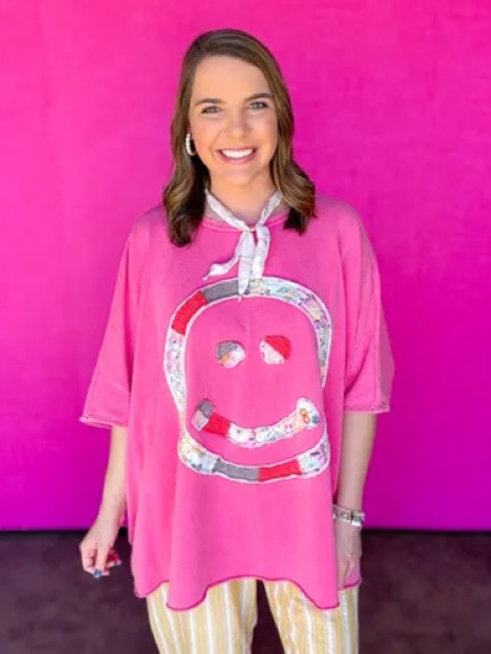 Pink Graphic Smiley Face Top